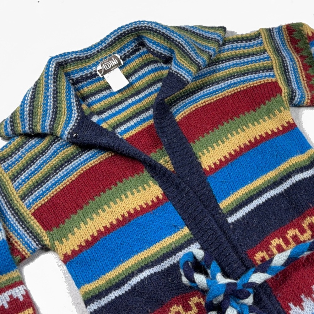 Aldini Open Cardigan Women Small Longline Aztec Made in Italy Alpaca Vintage - Picture 6 of 10